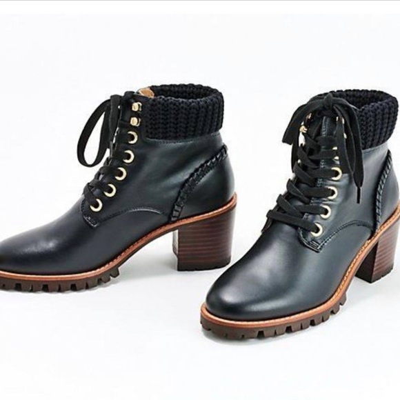 NWT JACK ROGERS Harper hiker knit heeled black leather boots size 9 - Picture 5 of 12